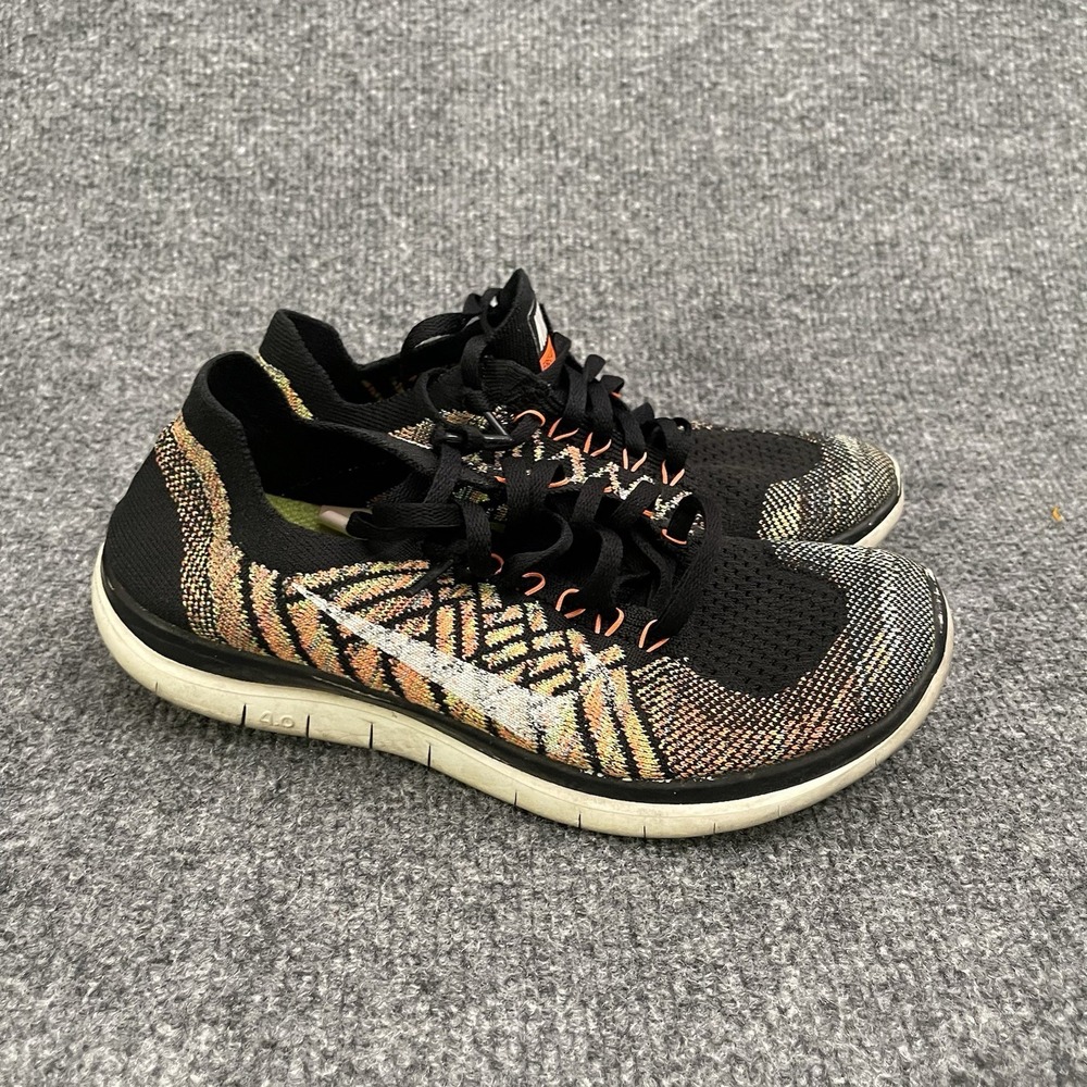 Nike Free 4.0 Flyknit Running Shoes Womens Sz 6.5 Black Hyper Orange 717076-011